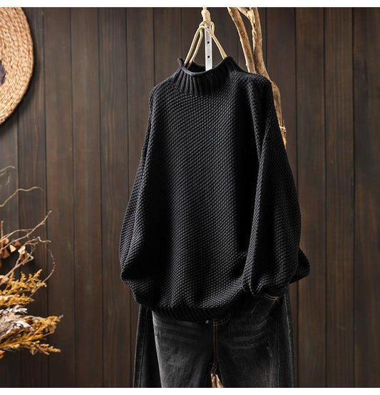 Isabella Cotton Oversized Mock Neck Sweater | Waffle Knit Ribbed Sweater