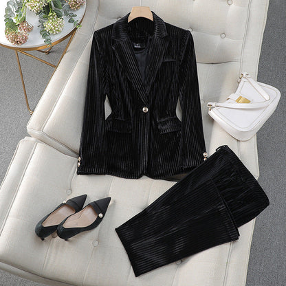 Isabella Corduroy Tailored Pantsuit | Single-Breasted Business Casual Set