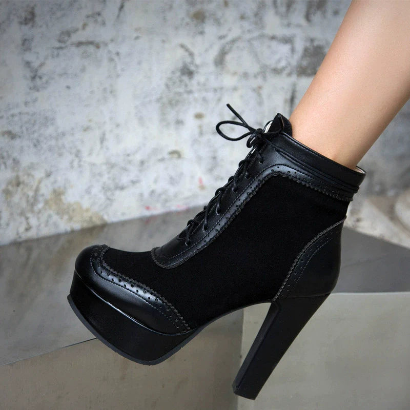 Rosie Suede Wingtip Brogue Ankle Boots | Block Heel Platform Boots