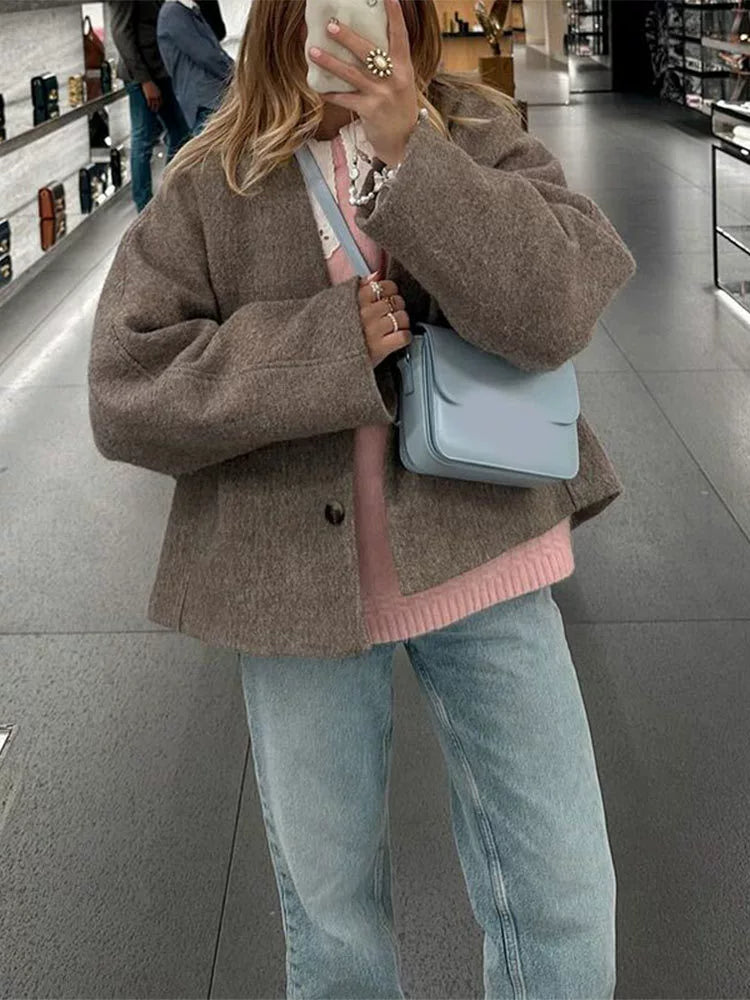 Veronica Wool Jacket | Cropped Button Front Jacket