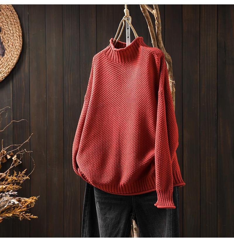 Isabella Cotton Oversized Mock Neck Sweater | Waffle Knit Ribbed Sweater