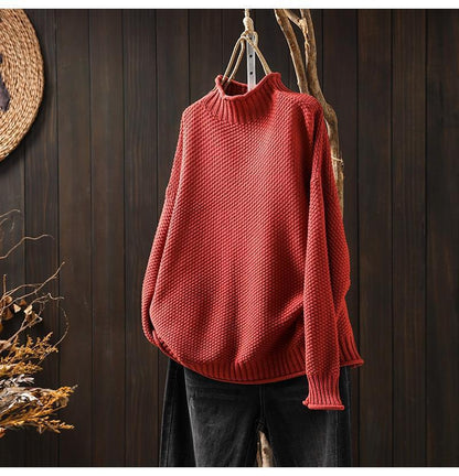 Isabella Cotton Oversized Mock Neck Sweater | Waffle Knit Ribbed Sweater
