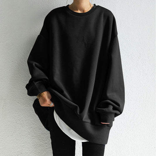 Amelia Cotton Oversized Sweatshirt | Crewneck Tunic-Length Sweatshirt