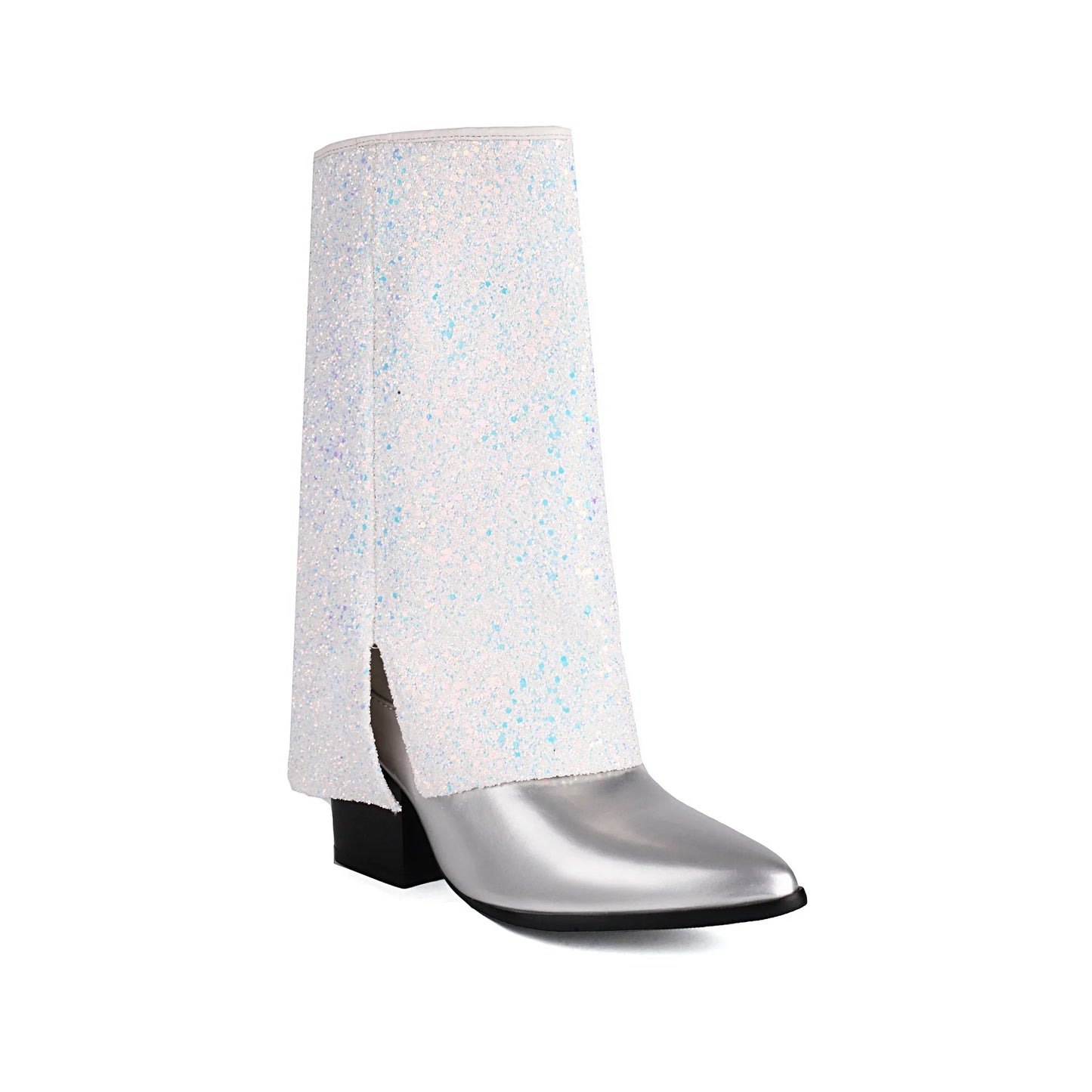 Isabella Leather Mid-Calf Boots | Glittered Pointed Toe Boots