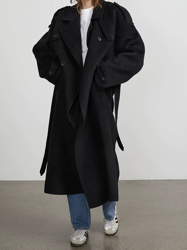 Isabella Wool Double-Breasted Trench Coat | Oversized Belted Trench Coat