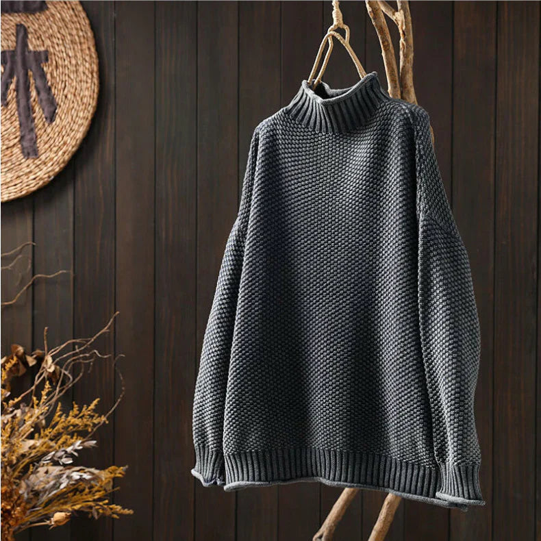 Isabella Cotton Oversized Mock Neck Sweater | Waffle Knit Ribbed Sweater