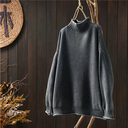Isabella Cotton Oversized Mock Neck Sweater | Waffle Knit Ribbed Sweater