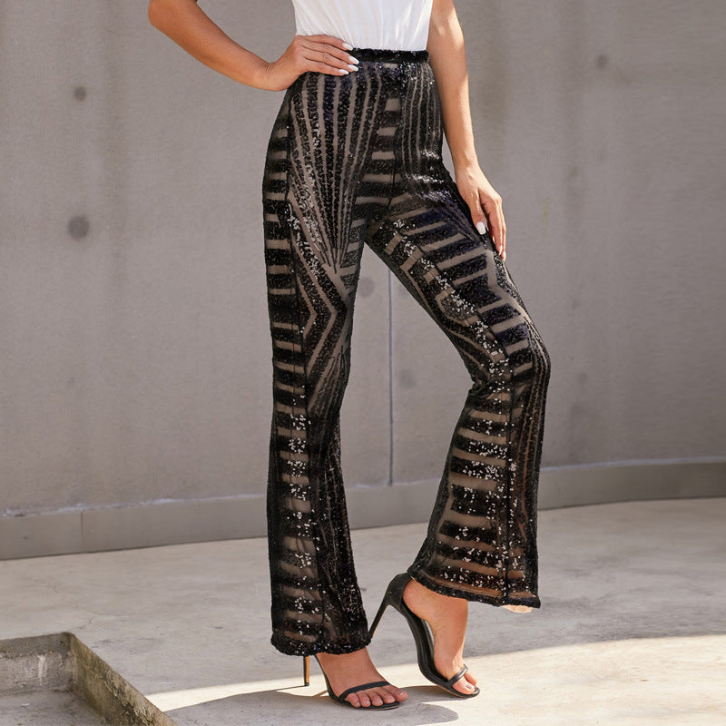 Amelia Sequin Overlay Wide Leg Trousers | High Waist Evening Trousers
