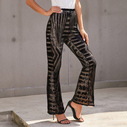 Amelia Sequin Overlay Wide Leg Trousers | High Waist Evening Trousers