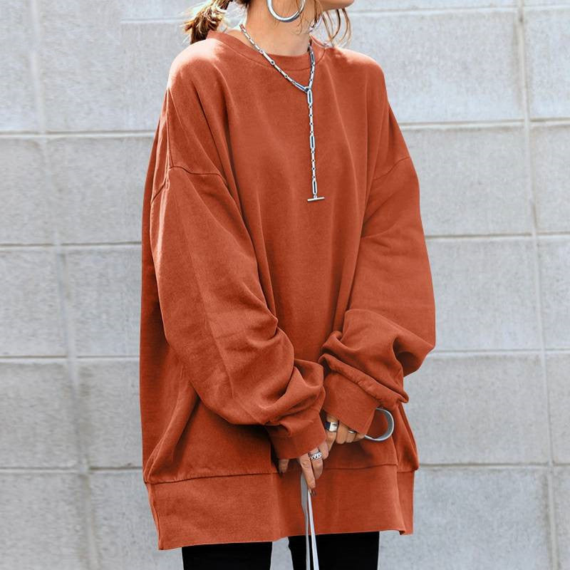 Amelia Cotton Oversized Sweatshirt | Crewneck Tunic-Length Sweatshirt
