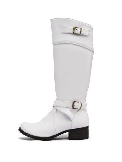 Isabella Leather Buckled Knee-High Boots | Low Heel Boots