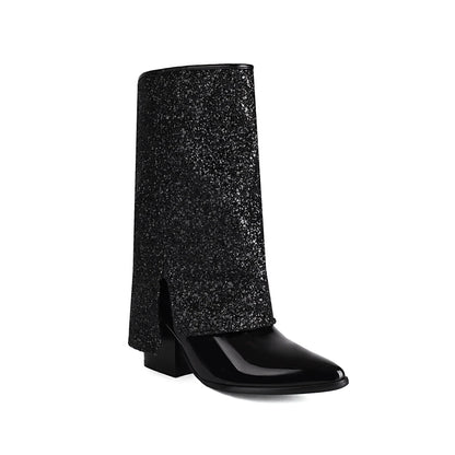 Isabella Leather Mid-Calf Boots | Glittered Pointed Toe Boots