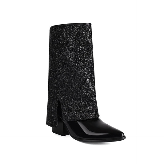 Isabella Leather Mid-Calf Boots | Glittered Pointed Toe Boots
