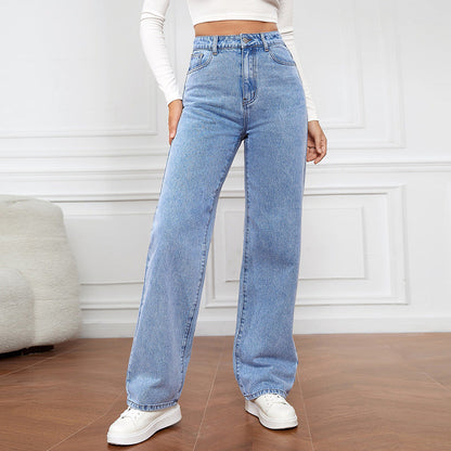 Isabella Cotton Slim Fit Crop Top And Denim High Waist Straight Leg Jeans Two-Piece Set | Casual Women Set