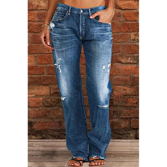 Silvia Denim Relaxed Fit Flared Jeans | Distressed Raw Hem Jeans