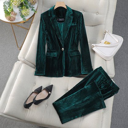 Isabella Corduroy Tailored Pantsuit | Single-Breasted Business Casual Set