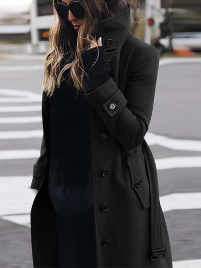 Isabella Wool Tailored Trench Coat | Belted High Collar Coat