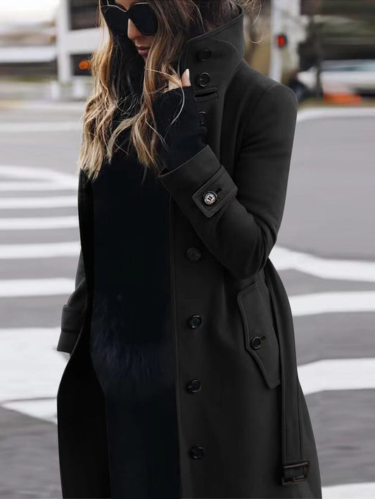Isabella Wool Tailored Trench Coat | Belted High Collar Coat