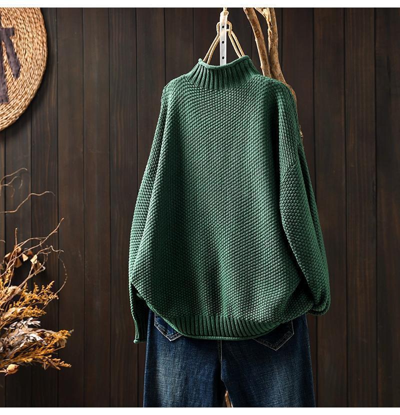 Isabella Cotton Oversized Mock Neck Sweater | Waffle Knit Ribbed Sweater