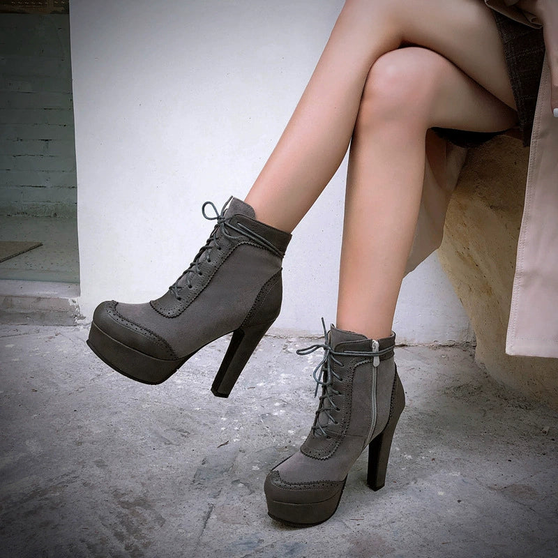 Rosie Suede Wingtip Brogue Ankle Boots | Block Heel Platform Boots