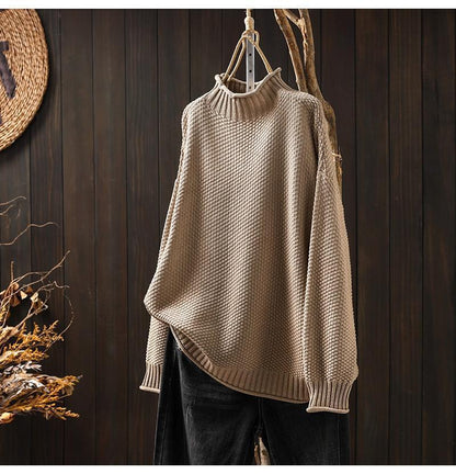 Isabella Cotton Oversized Mock Neck Sweater | Waffle Knit Ribbed Sweater