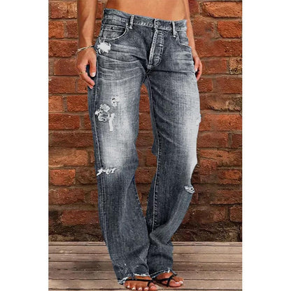 Silvia Denim Relaxed Fit Flared Jeans | Distressed Raw Hem Jeans