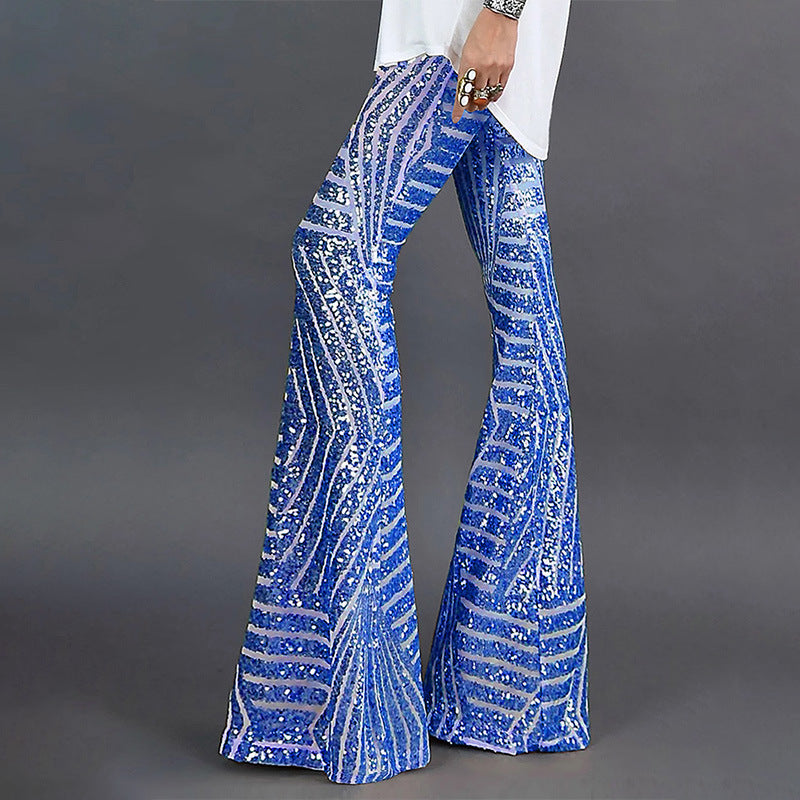 Amelia Sequin Overlay Wide Leg Trousers | High Waist Evening Trousers