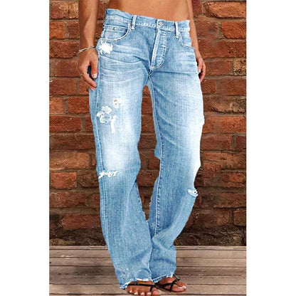 Silvia Denim Relaxed Fit Flared Jeans | Distressed Raw Hem Jeans