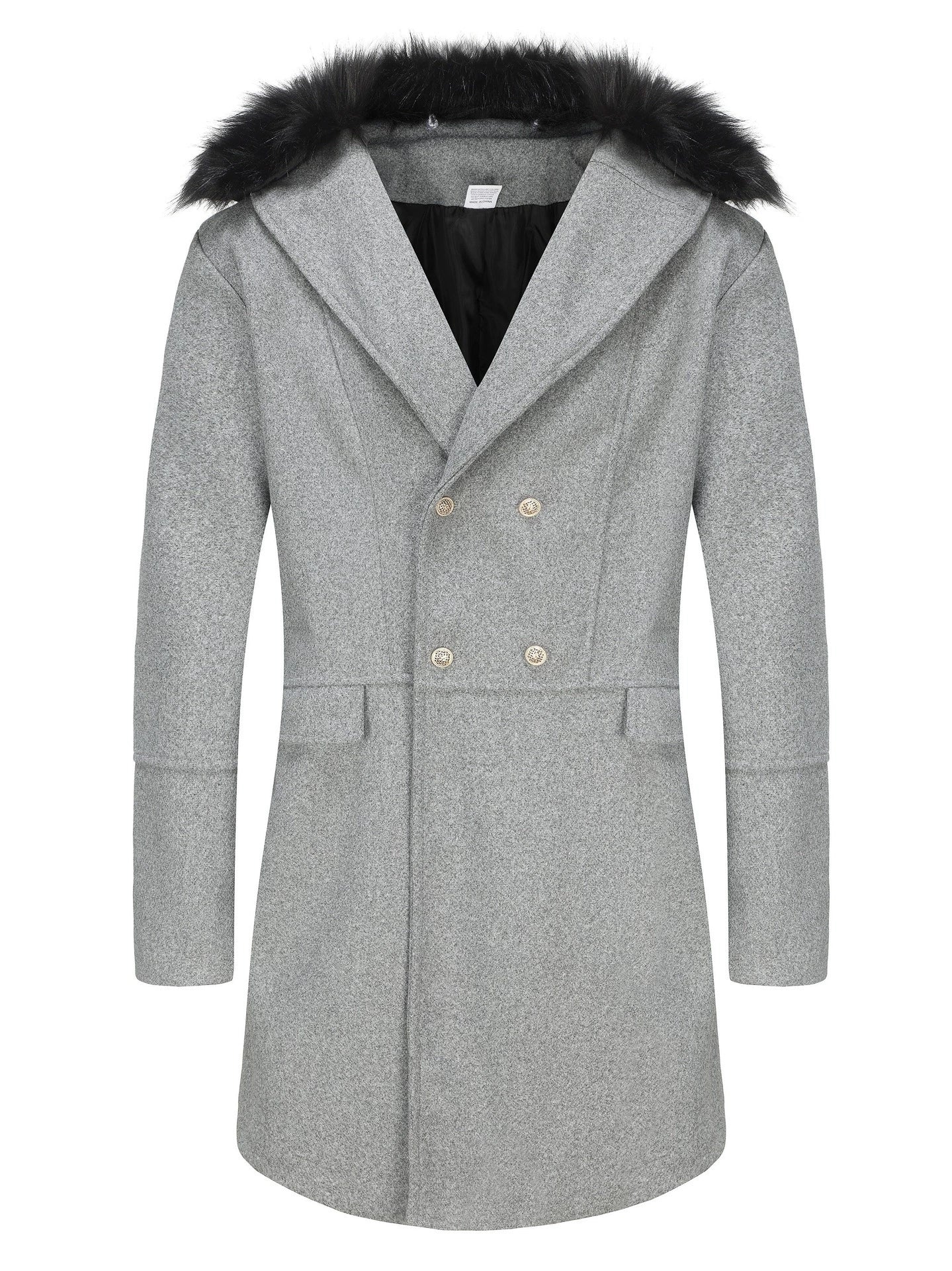George Wool Double-Breasted Overcoat | Fur Collar Mid-Thigh Overcoat