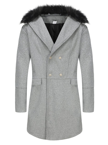 George Wool Double-Breasted Overcoat | Fur Collar Mid-Thigh Overcoat