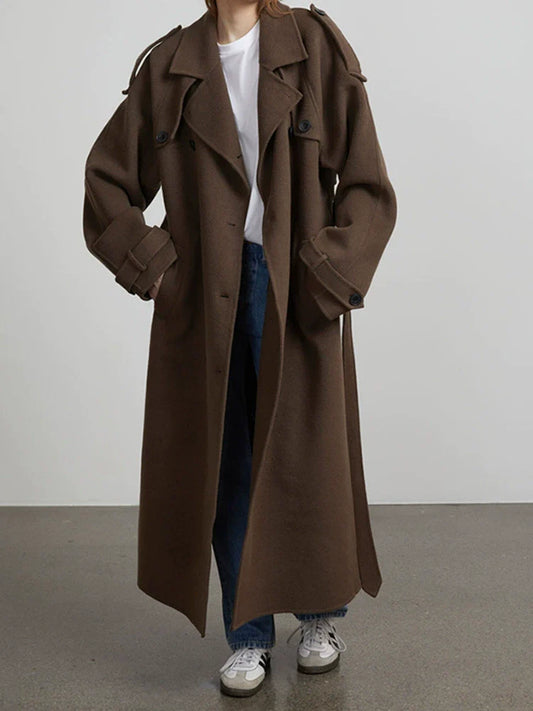 Isabella Wool Double-Breasted Trench Coat | Oversized Belted Trench Coat