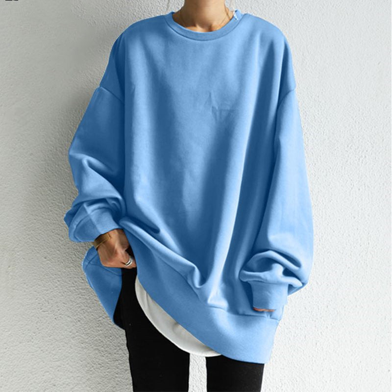 Amelia Cotton Oversized Sweatshirt | Crewneck Tunic-Length Sweatshirt