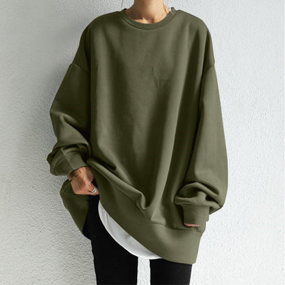 Amelia Cotton Oversized Sweatshirt | Crewneck Tunic-Length Sweatshirt