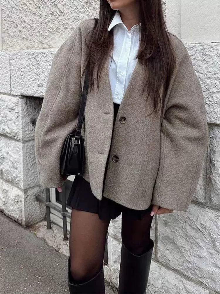 Veronica Wool Jacket | Cropped Button Front Jacket