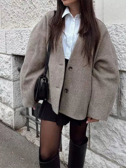 Veronica Wool Jacket | Cropped Button Front Jacket