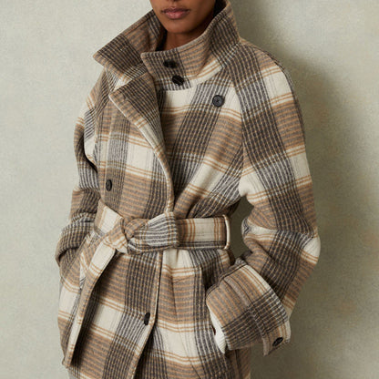 Daisy Wool Double-Breasted Trench Coat | Plaid Oversized Trench Coat