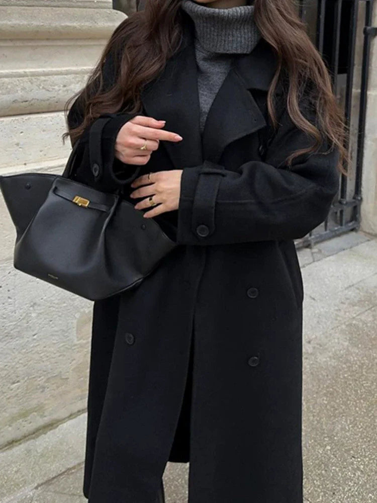 Isabella Wool Double-Breasted Trench Coat | Oversized Belted Trench Coat