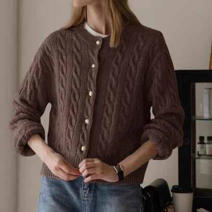 Isabella Wool Cable Knit Cardigan | Cropped Button Front Cardigan