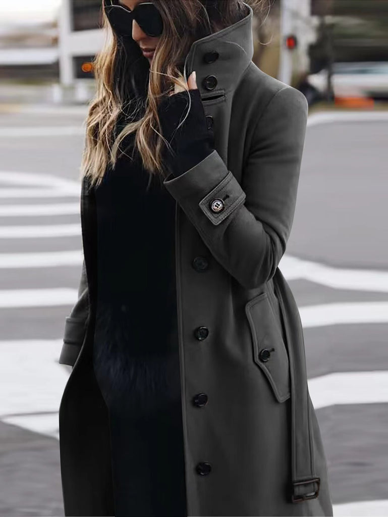 Isabella Wool Tailored Trench Coat | Belted High Collar Coat