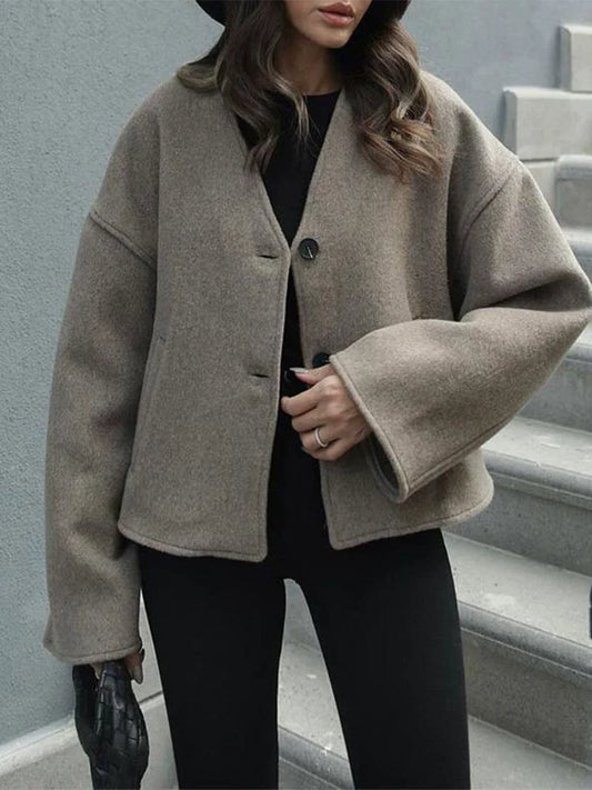 Veronica Wool Jacket | Cropped Button Front Jacket