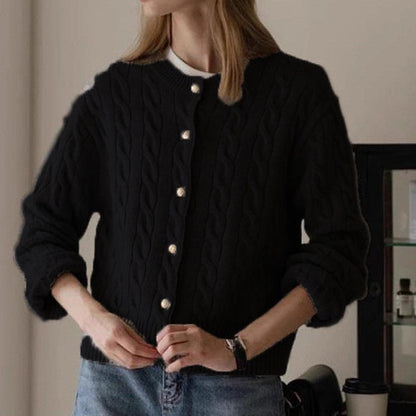 Isabella Wool Cable Knit Cardigan | Cropped Button Front Cardigan