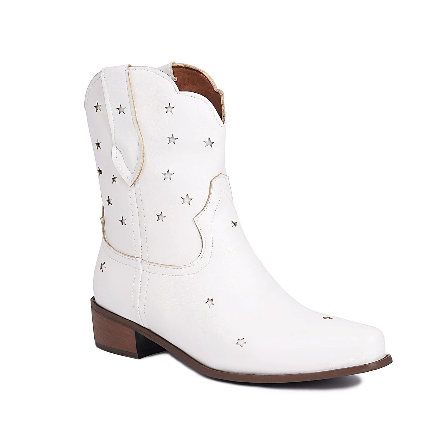 Isabella Leather Snip Toe Western Ankle Boots | Star Studded Low Heel Boots