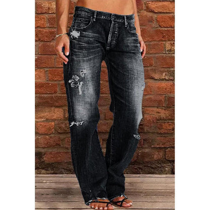 Silvia Denim Relaxed Fit Flared Jeans | Distressed Raw Hem Jeans