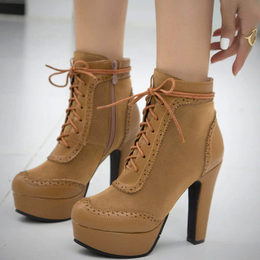 Rosie Suede Wingtip Brogue Ankle Boots | Block Heel Platform Boots
