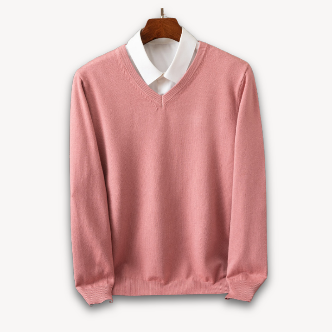 Joshua Wool V-Neck Sweater | Slim Fit Ribbed Trim Sweater