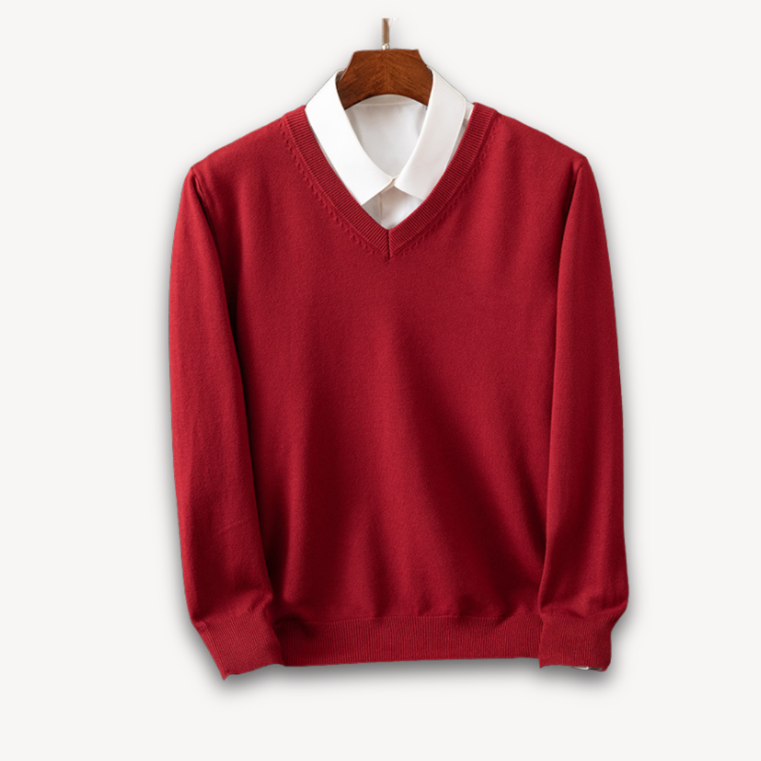 Joshua Wool V-Neck Sweater | Slim Fit Ribbed Trim Sweater