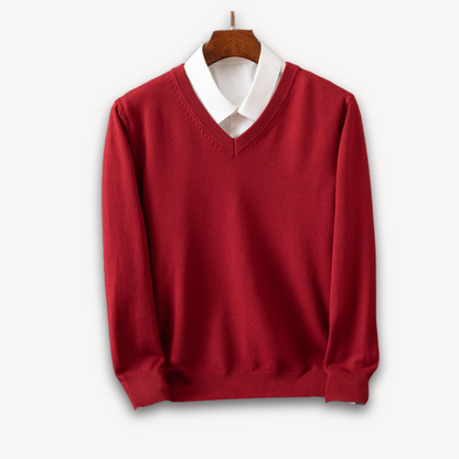 Joshua Wool V-Neck Sweater | Slim Fit Ribbed Trim Sweater