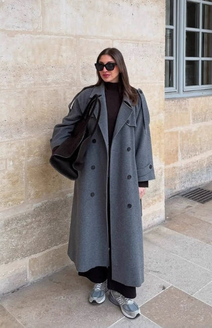 Isabella Wool Double-Breasted Trench Coat | Oversized Belted Trench Coat