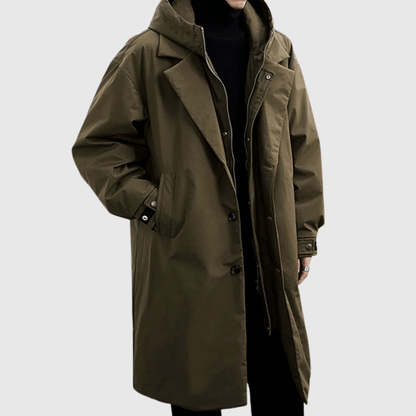 Henry Hooded Trench Coat | Oversized Knee-Length Coat