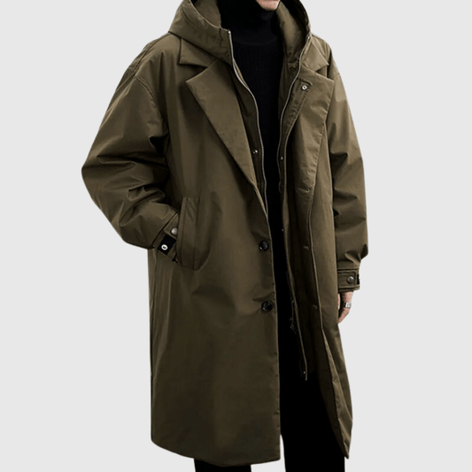 Henry Hooded Trench Coat | Oversized Knee-Length Coat